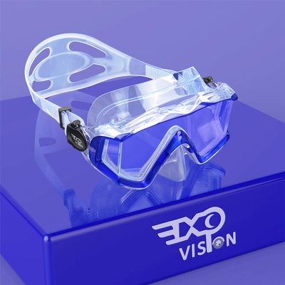 Adult Pano 3 Panoramic View Diving Mask, Tempered Glass Lens Scuba Snorkeling Dive Mask, Premium Swim Goggles with Nose Cover for Snorkeling, Freediving, Swimming (Clear Blue)