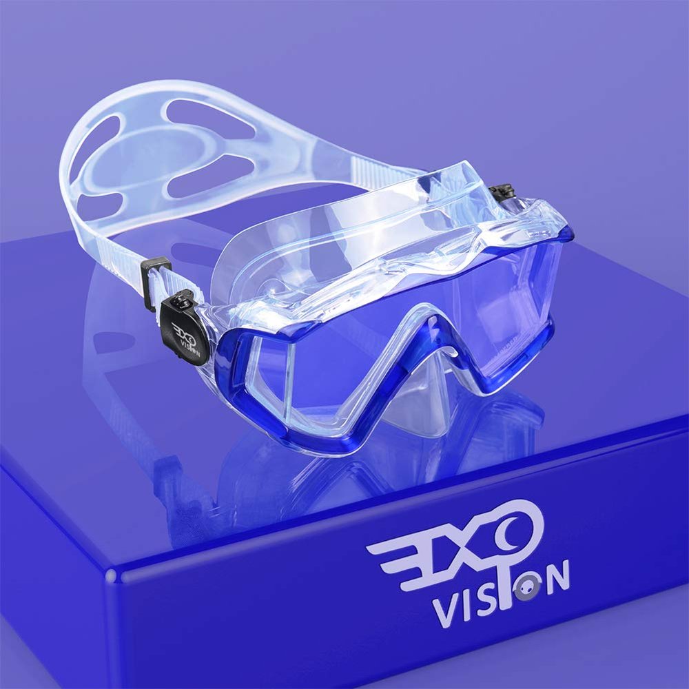 Adult Pano 3 Panoramic View Diving Mask, Tempered Glass Lens Scuba Snorkeling Dive Mask, Premium Swim Goggles with Nose Cover for Snorkeling, Freediving, Swimming (Clear Blue)