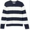 Amazon Essentials Men's Long-Sleeve 100% Cotton Fisherman Cable Crewneck Sweater, Navy White Rugby Stripe, Large view 1