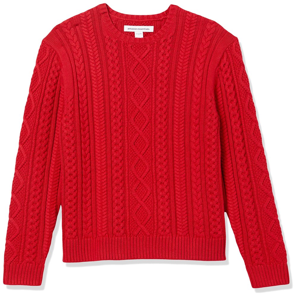 Amazon Essentials Men's Long-Sleeve 100% Cotton Fisherman Cable Crewneck Sweater, Red, Medium