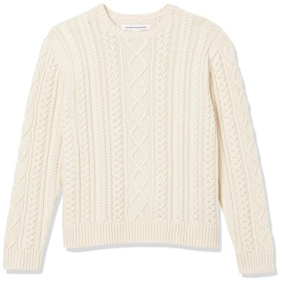 Amazon Essentials Men's Long-Sleeve 100% Cotton Fisherman Cable Crewneck Sweater, Off-White, XX-Large