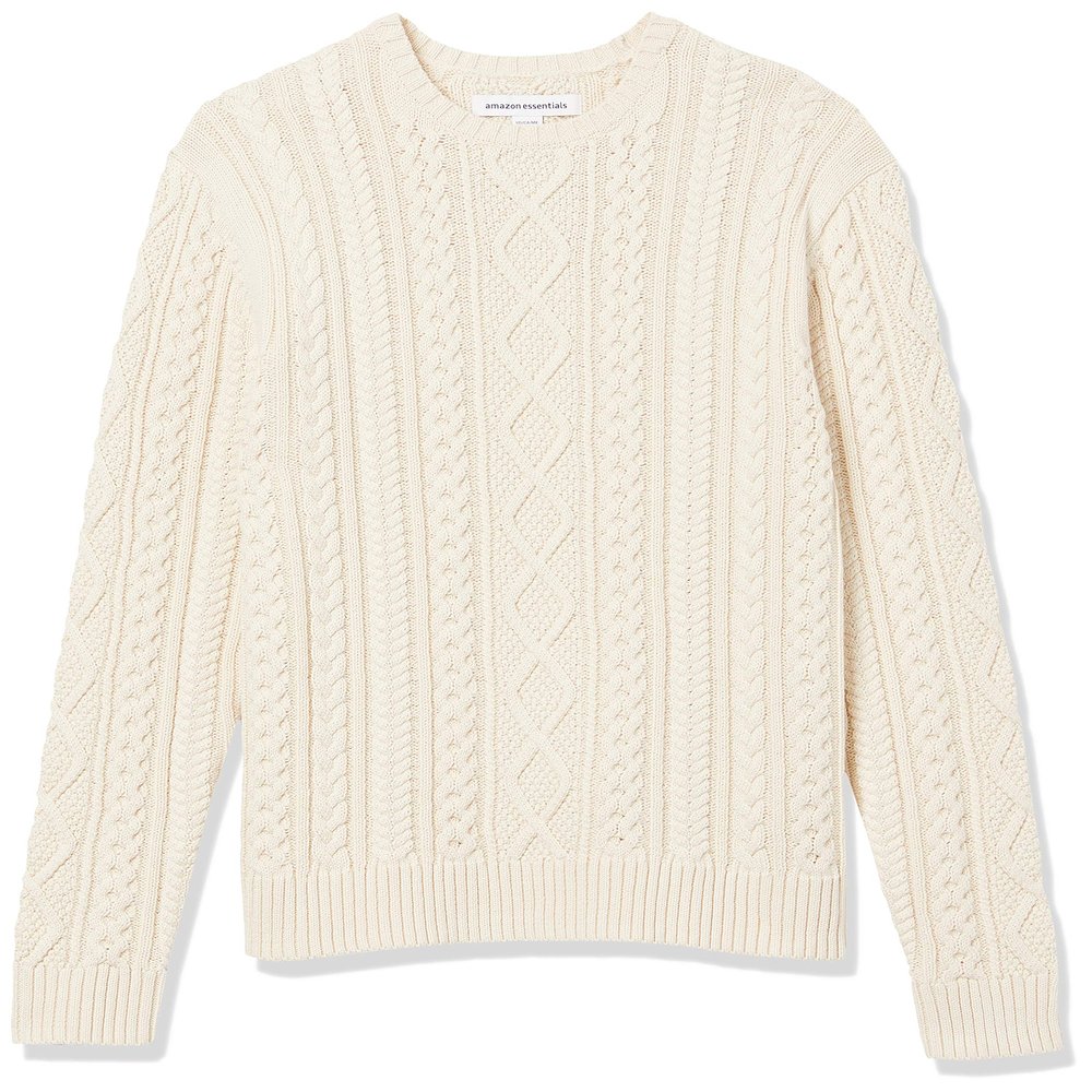 Amazon Essentials Men's Long-Sleeve 100% Cotton Fisherman Cable Crewneck Sweater, Off-White, XX-Large