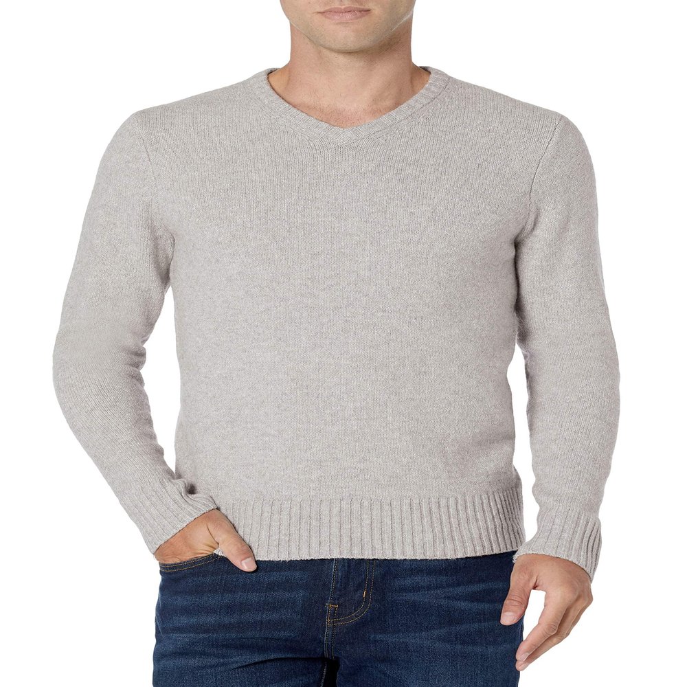 Amazon Essentials Men's Long-Sleeve Soft Touch V-Neck Sweater, Light Grey, Large