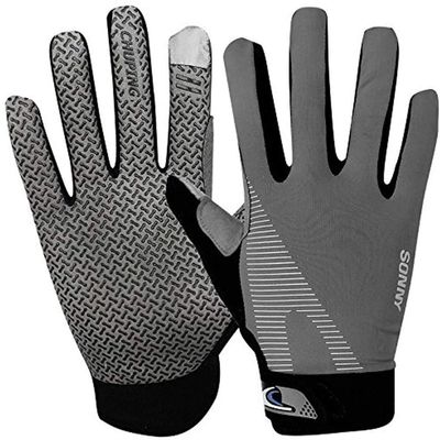 FakeFace Unisex Adult Cycling Gloves, Summer UV Protection, Touchscreen, Anti-Slip, Breathable, Light Grey