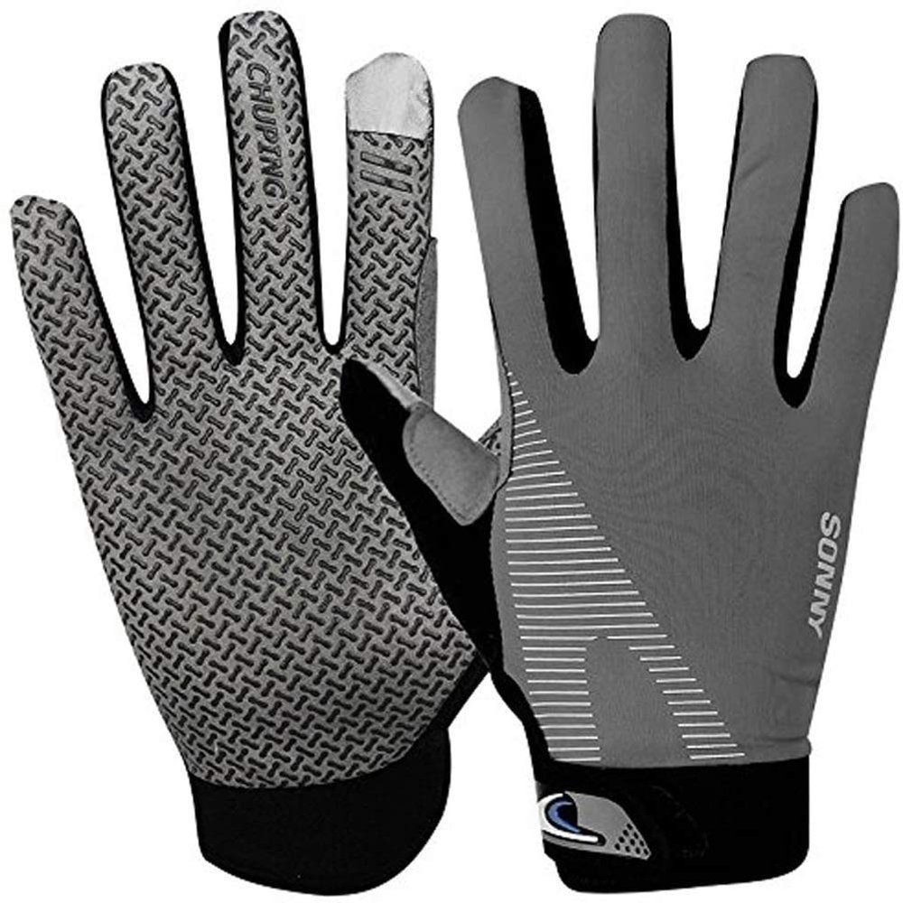 FakeFace Unisex Adult Cycling Gloves, Summer UV Protection, Touchscreen, Anti-Slip, Breathable, Light Grey