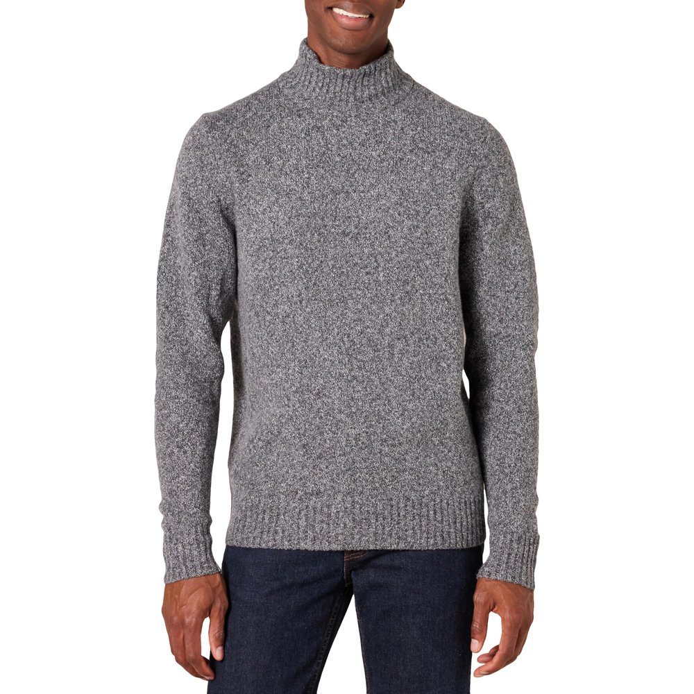 Amazon Essentials Men's Long-Sleeve Soft Touch Cotton Blend Turtleneck Sweater, Charcoal Marl, Large