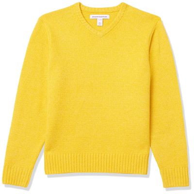Amazon Essentials Men's Long-Sleeve Soft Touch V-Neck Sweater, Yellow, Small