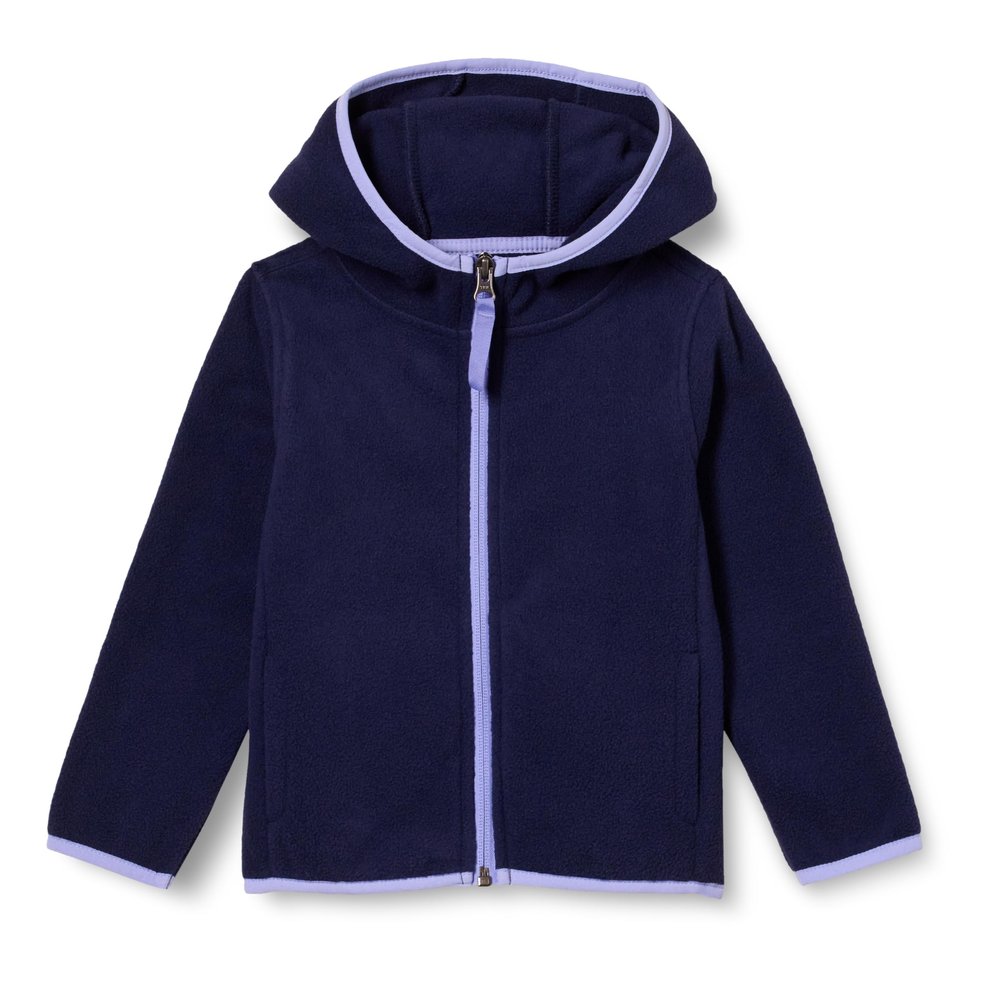 Amazon Essentials Toddler Girls' Polar Fleece Full-Zip Hooded Lightweight Jacket, Navy, 4T