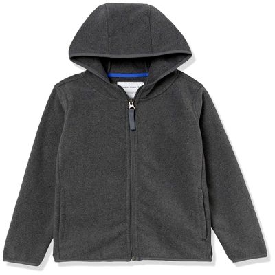 Amazon Essentials Toddler Boys' Polar Fleece Full-Zip Hooded Jacket, Charcoal, 2T