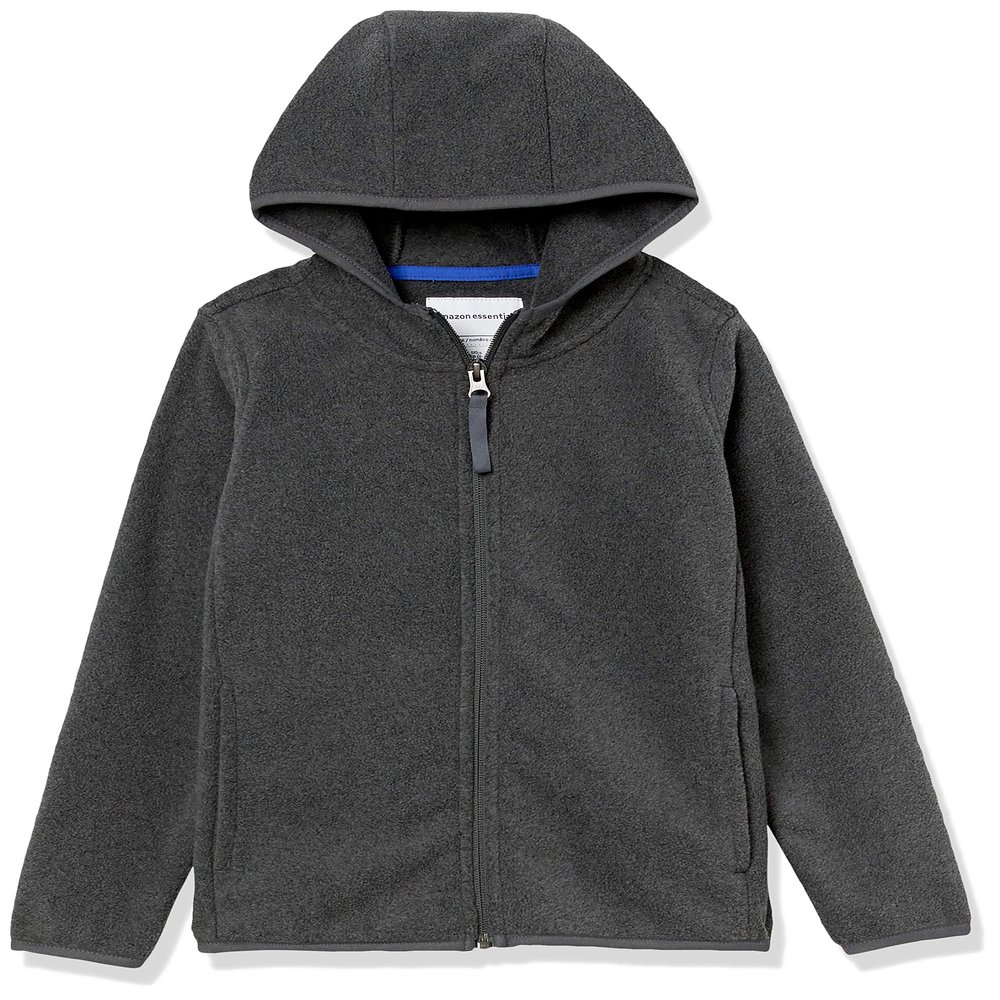 Amazon Essentials Toddler Boys' Polar Fleece Full-Zip Hooded Jacket, Charcoal, 2T
