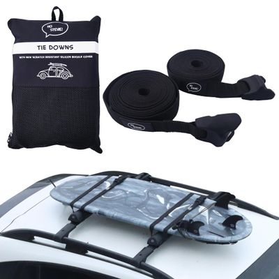Ho Stevie! Surfboard Tie Down Straps (Pair) for Roof Rack Crossbars - Easy to Use - 'No Scratch' Silicone Buckle Covers Prevent Damage