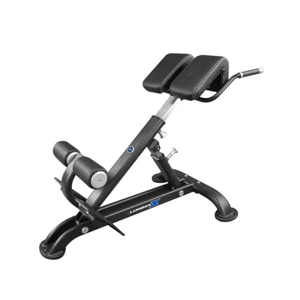 Lumbar X - 45 Degree Back Extension Bench, Adjustable Height, Trains Lower Back, Glutes, and Hamstrings, Core Equipment (Black)