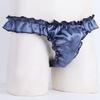 Freebily Sissy Men's Shiny Satin Ruffled Low Rise Thongs Crossdress Underwear Navy Blue Satin X-Large view 3