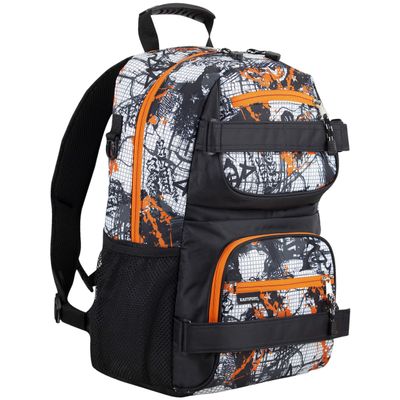 Eastsport Travel Skateboard Backpack Double Strap Laptop Bag Multi-Sport Design for Men and Women, Orange White Black