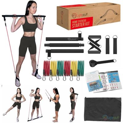 Multifunctional Pilates Bar with Resistance Bands - Compact, Portable Full-Body Workout Equipment for All Fitness Levels: Lightstuff Home Exercise Starter Kit