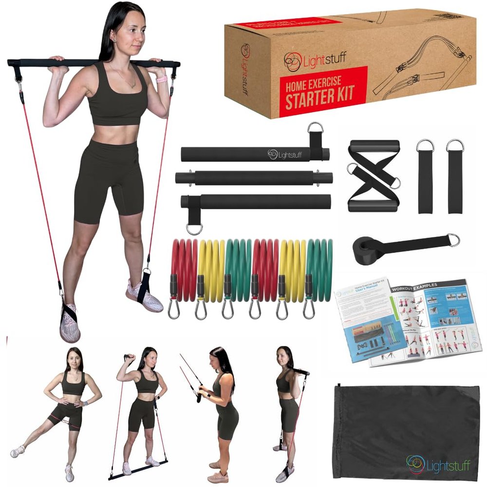 Multifunctional Pilates Bar with Resistance Bands - Compact, Portable Full-Body Workout Equipment for All Fitness Levels: Lightstuff Home Exercise Starter Kit