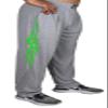 Baggy Workout Bodybuilding Pants in Grey with Neon Green Tribal Design with Two Front Pockets for Men and Women view 1