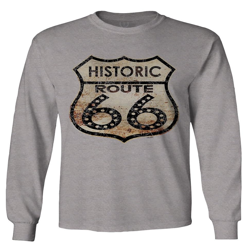 0273. Vintage Retro Road California Route 66 cali Republic Men's Long Sleeve t Shirt (Light Gray Small)