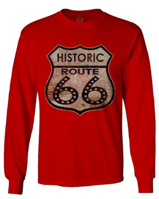 0273. Vintage Retro Road California Route 66 cali Republic Men's Long Sleeve t Shirt (Red, X-Large)