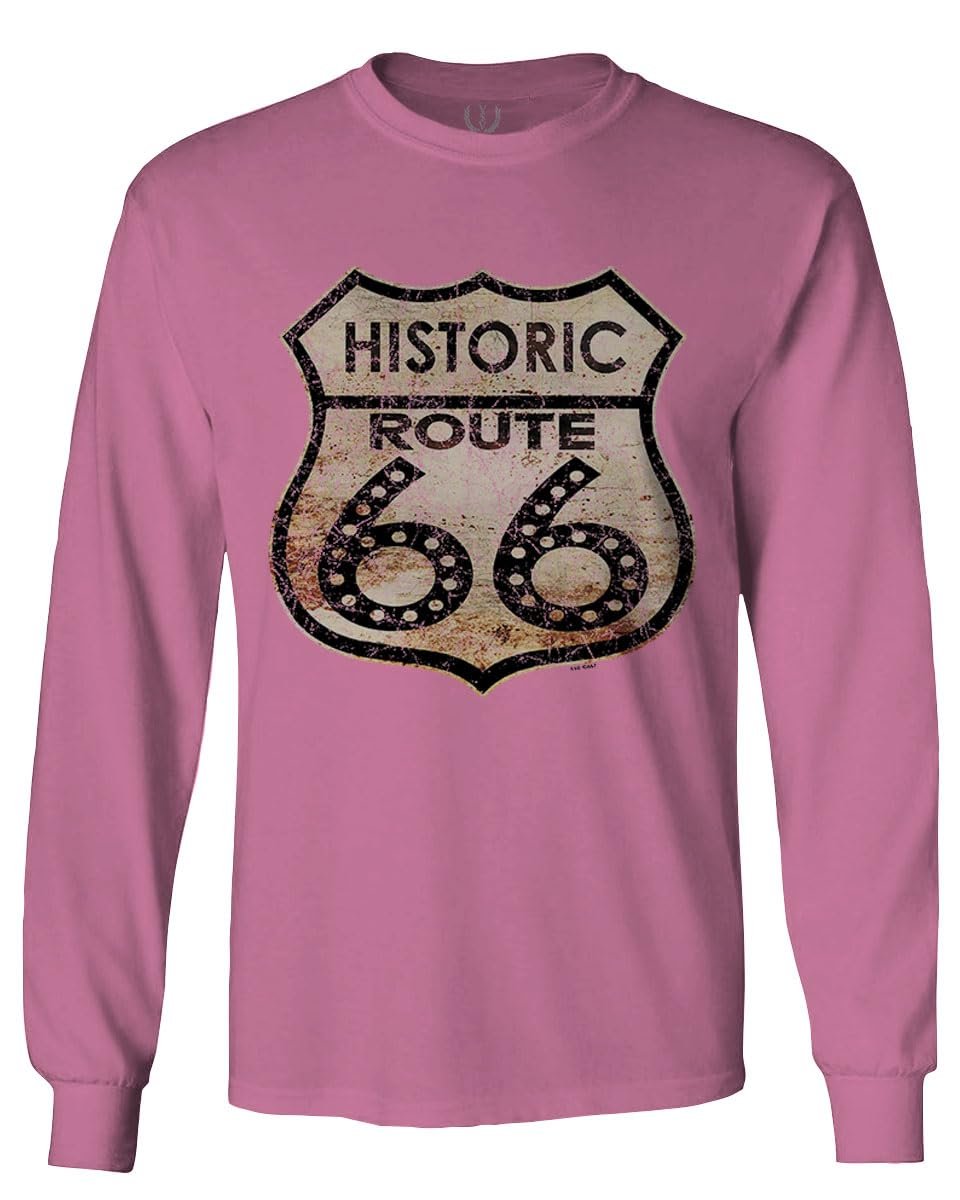 0273. Vintage Retro Road California Route 66 cali Republic Men's Long Sleeve t Shirt (Pink X-Large)