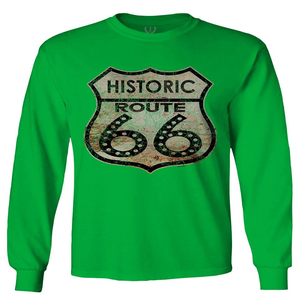 0273. Vintage Retro Road California Route 66 cali Republic Men's Long Sleeve t Shirt (Irish Green 2X Large)