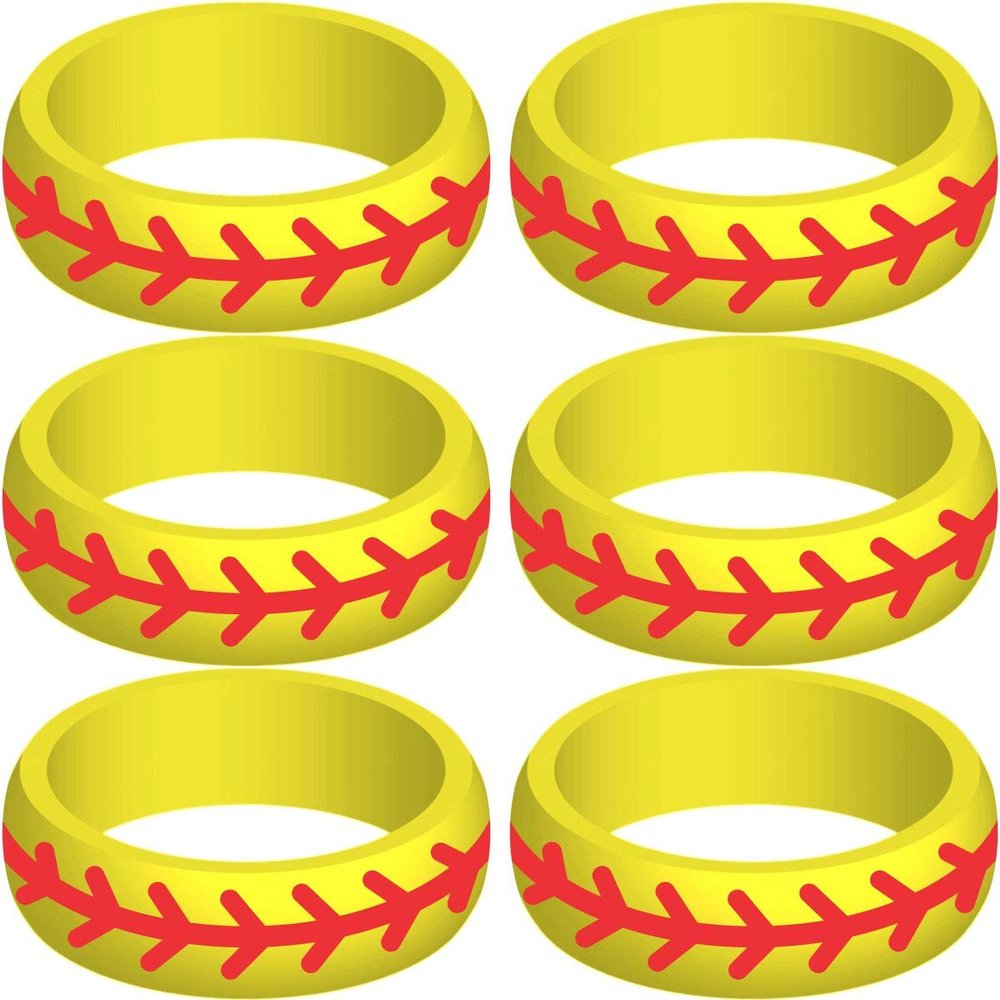 SayitBands Six of Softball Silicone Ring Size 14