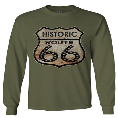 0273. Vintage Retro Road California Route 66 cali Republic Men's Long Sleeve t Shirt (Olive, 2X Large)
