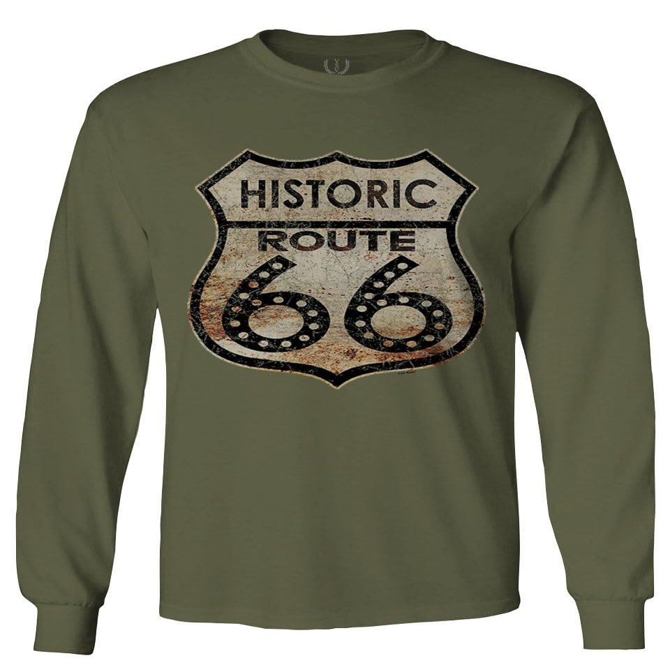 0273. Vintage Retro Road California Route 66 cali Republic Men's Long Sleeve t Shirt (Olive, 2X Large)