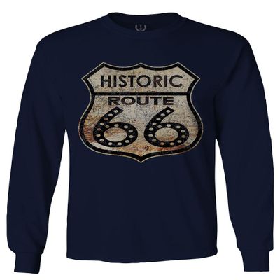 0273. Vintage Retro Road California Route 66 cali Republic Men's Long Sleeve t Shirt (Navy Blue, Medium)