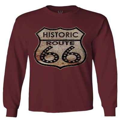 0273. Vintage Retro Road California Route 66 cali Republic Men's Long Sleeve t Shirt (Maroon X-Large)