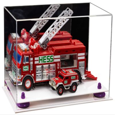 Better Display Cases Versatile Acrylic Display Case - Medium Rectangle Box with Mirror, Purple Risers and White Base 14" x 8" x 8.5" (A011-PR)