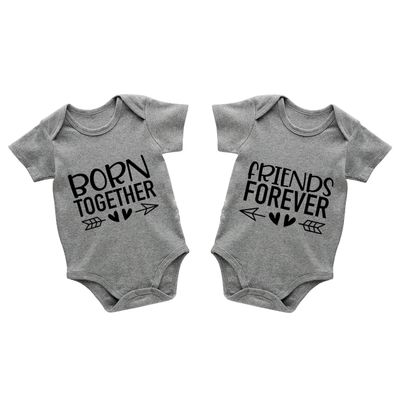 AOUYOA Baby Twins Bodysuits Born Together Friends Forever Newborn Baby Clothes Cute Toddler Outfits Infant Twin Unisex Romper(grey BF 3m)