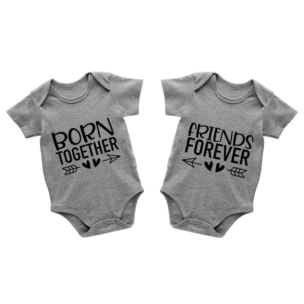 AOUYOA Baby Twins Bodysuits Born Together Friends Forever Newborn Baby Clothes Cute Toddler Outfits Infant Twin Unisex Romper(grey BF 3m)