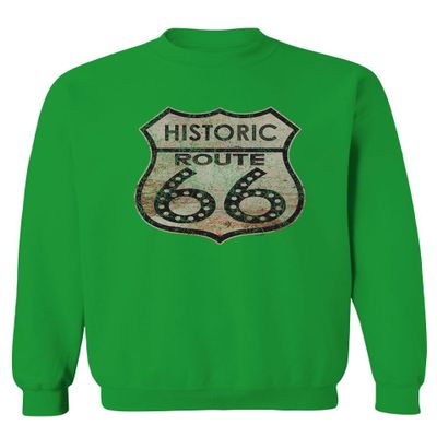 0273. Vintage Retro Road California Route 66 cali Republic Men's Crewneck Sweatshirt (Irish Green Large)