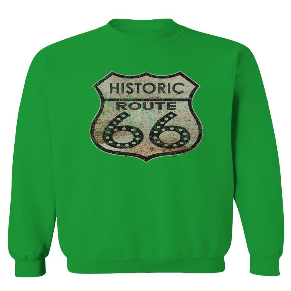 0273. Vintage Retro Road California Route 66 cali Republic Men's Crewneck Sweatshirt (Irish Green Large)