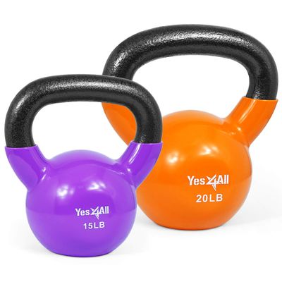 Yes4All Kettlebell, Vinyl Coated Cast Iron Kettlebell Sets 15 & 20lbs for Weights Exercises, Full Body Workout, Push Up, Grip Strength & Strength Training - Multicolor