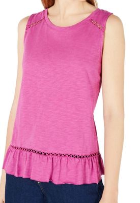 Maison Jules Womens Ruffled Lace Inset Tank Top Purple M