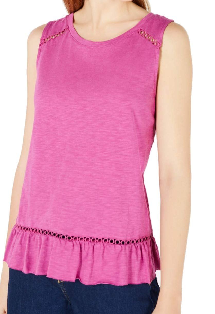 Maison Jules Womens Ruffled Lace Inset Tank Top Purple M