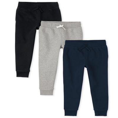 The Children's Place boys Active Fleece Jogger Pants, Black/New Navy/Smoke 3 Pack, Medium US