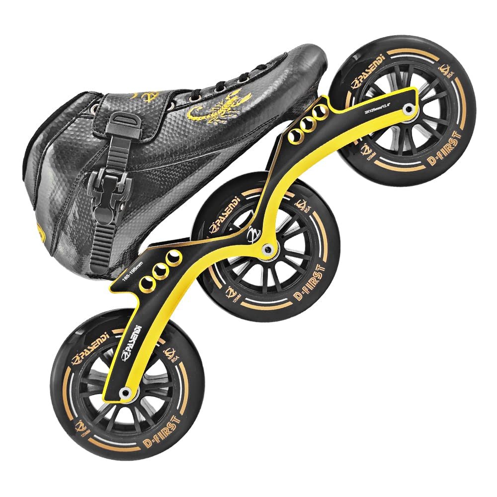 PASENDI Professional Speed Skates Shoes 3 Wheels for Man 3X125MM Big Wheels Carbon Fibre Inline Skating Shoes Black Inline Skate Shoes (Black, US10(EU43))