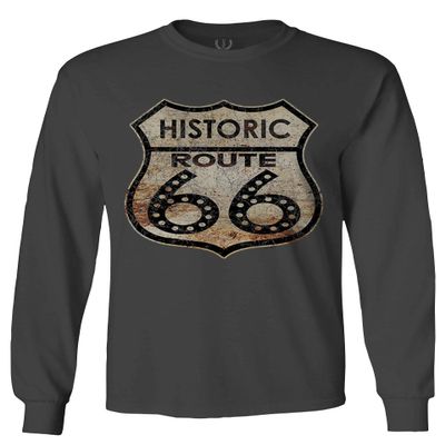 0273. Vintage Retro Road California Route 66 cali Republic Men's Long Sleeve t Shirt (Characol, Small) Charcoal