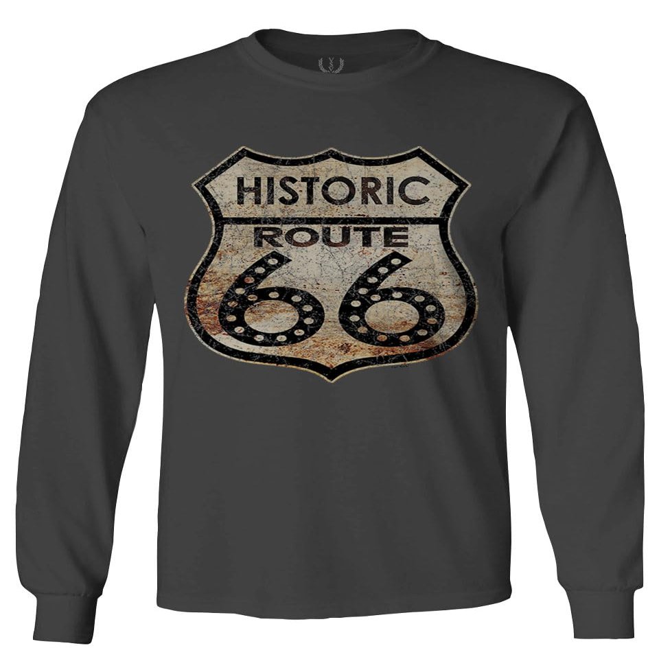 0273. Vintage Retro Road California Route 66 cali Republic Men's Long Sleeve t Shirt (Characol, Small) Charcoal