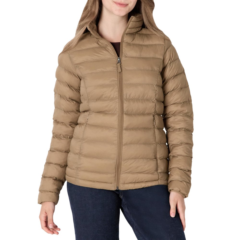 Amazon Essentials Women's Lightweight Long-Sleeve Water-Resistant Packable Puffer Jacket (Available in Plus Size), Mushroom Brown, Large