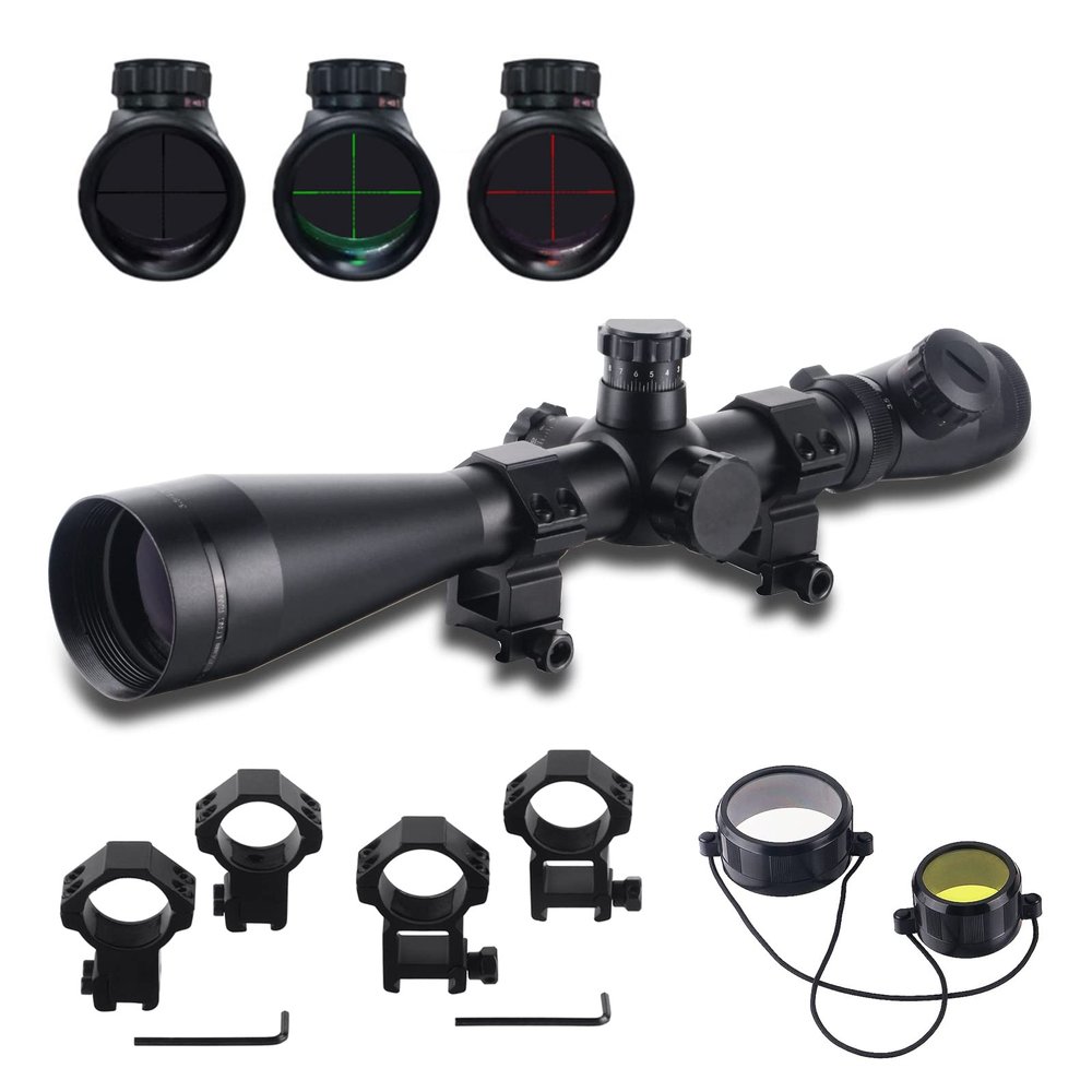 ToopMount 3.5-10x50mm Optics Scope Red Green Illuminated Scope, 5 Levels Each Color Controls, Comes with Scope Rings of 11mm 20mm Rail Base