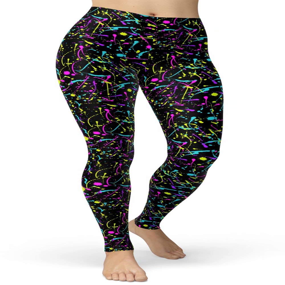 sissycos Women's 80s Leggings Artistic Splash Printed Buttery Soft Stretchy Pants (Large, Splash Line)