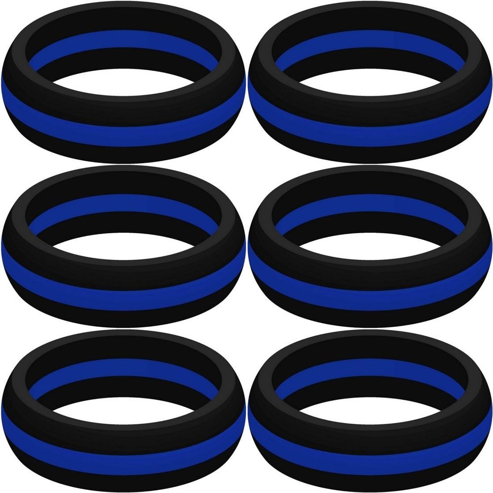 SayitBands Six of Thin Blue Line Silicone Ring Size 16