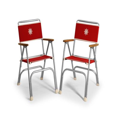 FORMA MARINE Boat Chairs RED Deck Folding Marine Aluminum Teak Furniture Set of 2 M100R