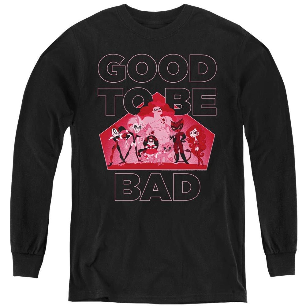 DC Superhero Girls Good to Be Bad Youth Long Sleeve T Shirt, Large Black