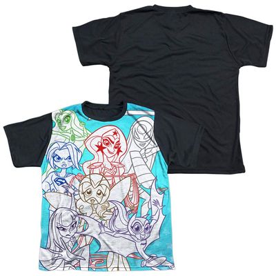DC Superhero Girls Justice Gang Youth or Boy's Sublimated Black Back T Shirt, X-Large