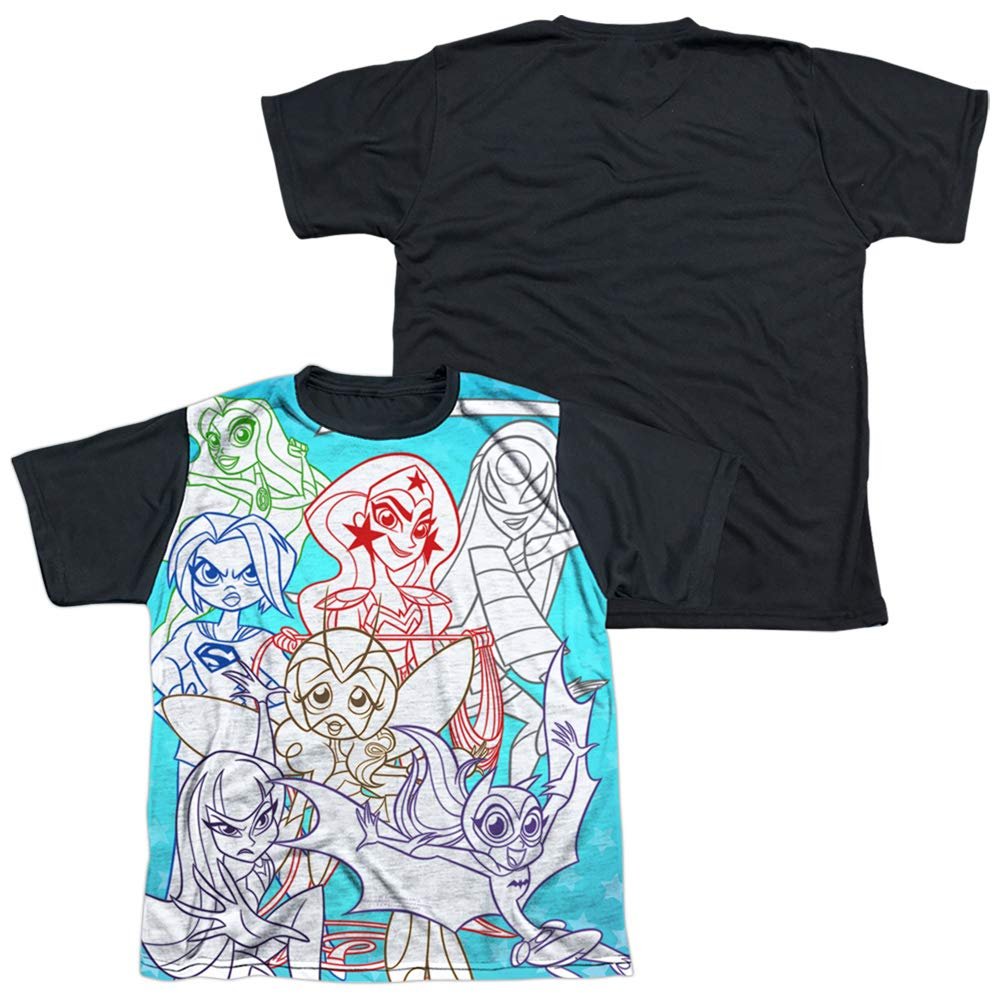 DC Superhero Girls Justice Gang Youth or Boy's Sublimated Black Back T Shirt, X-Large